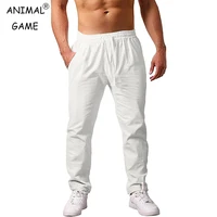New Men's Lightweight Long Pants Summer Loose Fit Trousers for Holidays Breathable Linen Streetwear Men Fitness Sweatpants 1