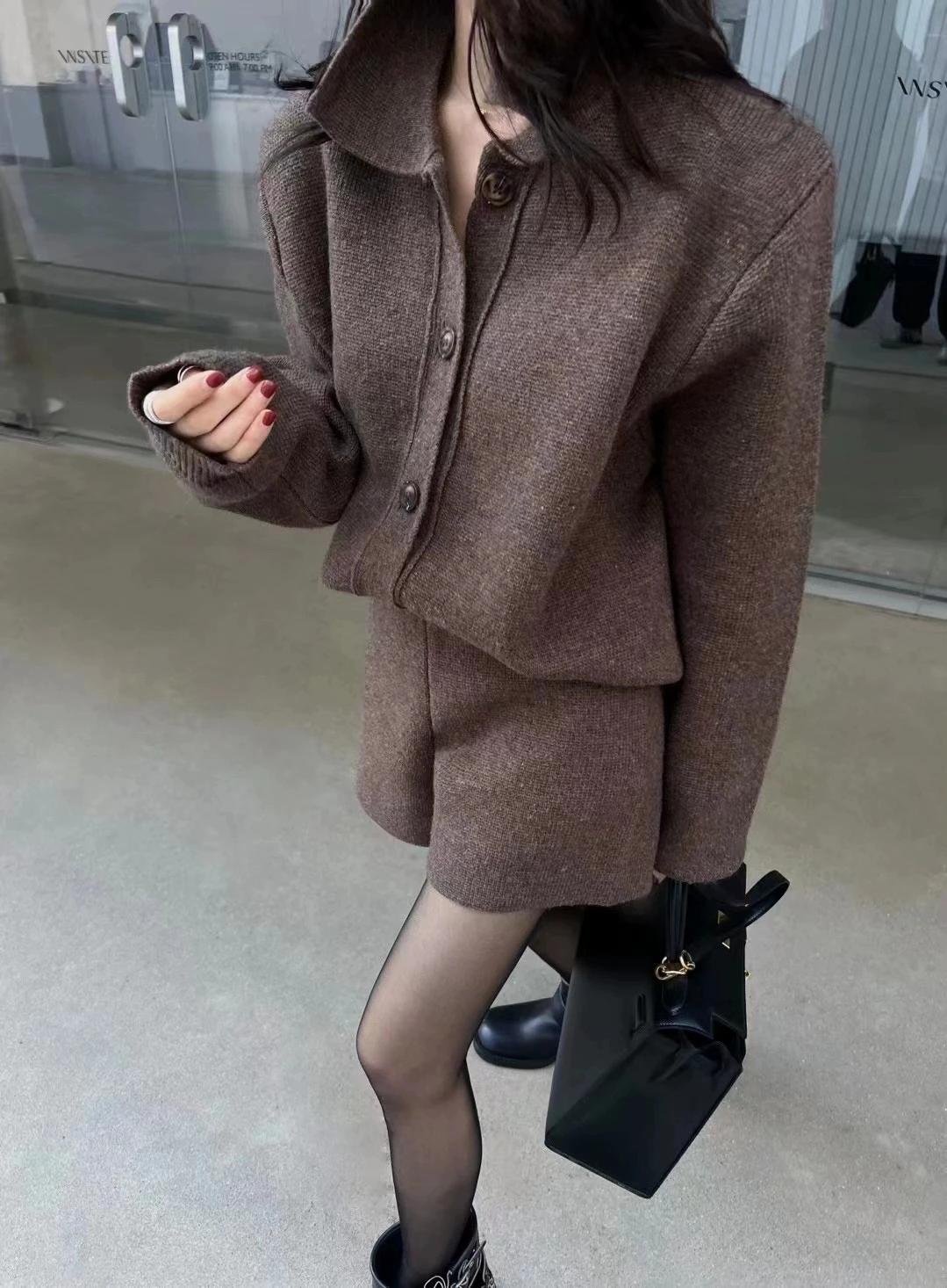 Autumn Winter New Two-piece Knitted Sets Single Breasted Sweater Top High Waist Shorts Korean Fashion Casual Outfits Solid Suit