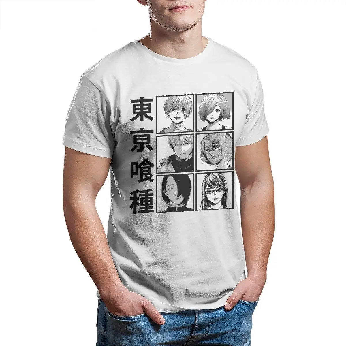 

Men T-Shirts Tokyo Ghoul Collage Novelty Pure Cotton Tee Shirt Short Sleeve Anime Kaneki Ken T Shirt Clothing Graphic