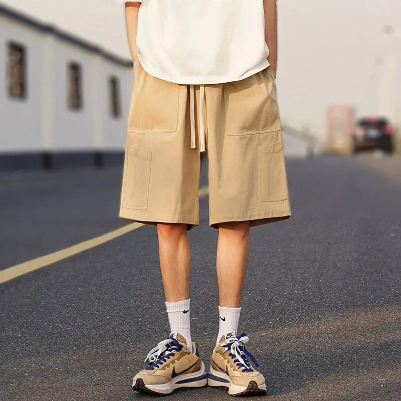 2023 Summer New Fashion Loose Casual Men's Clothing All-match Solid Color Breathable Drawstring Style Trend Straight Shorts