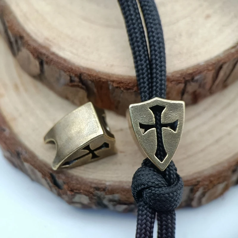Cross Shield Knife Bead Lanyard Pendant Jewelry Brass Christian EDC Outdoor Tool Paracord Bracelet DIY Religious Charm Accessory