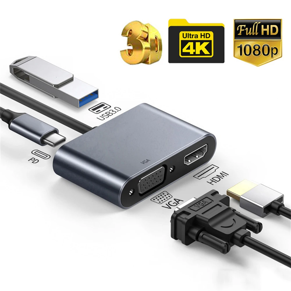 tipo c para Hdmi-compatível Hub Docking Station em Usb 3.0 Vga Adaptador pd para Huawei Xiaomi Samsung S20 Nintendo Switch