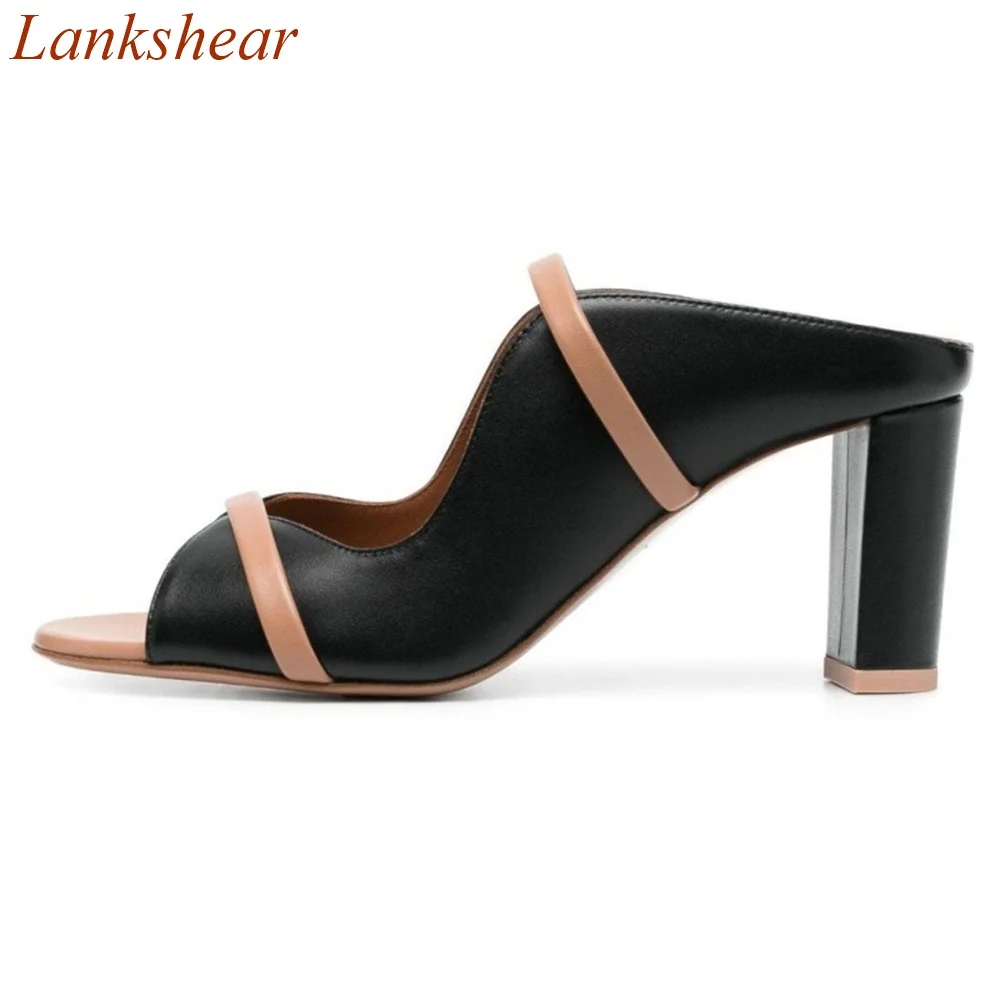 Peep Toe Square Heel Women Slippers Mixed Color Niche design Fashion Casual Sexy Party Slingback Women Shoes 2024 New Arrivals