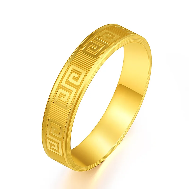 AU999 real gold 24k gold ring Chinese style retro couple ring holiday gift metal stamp 5