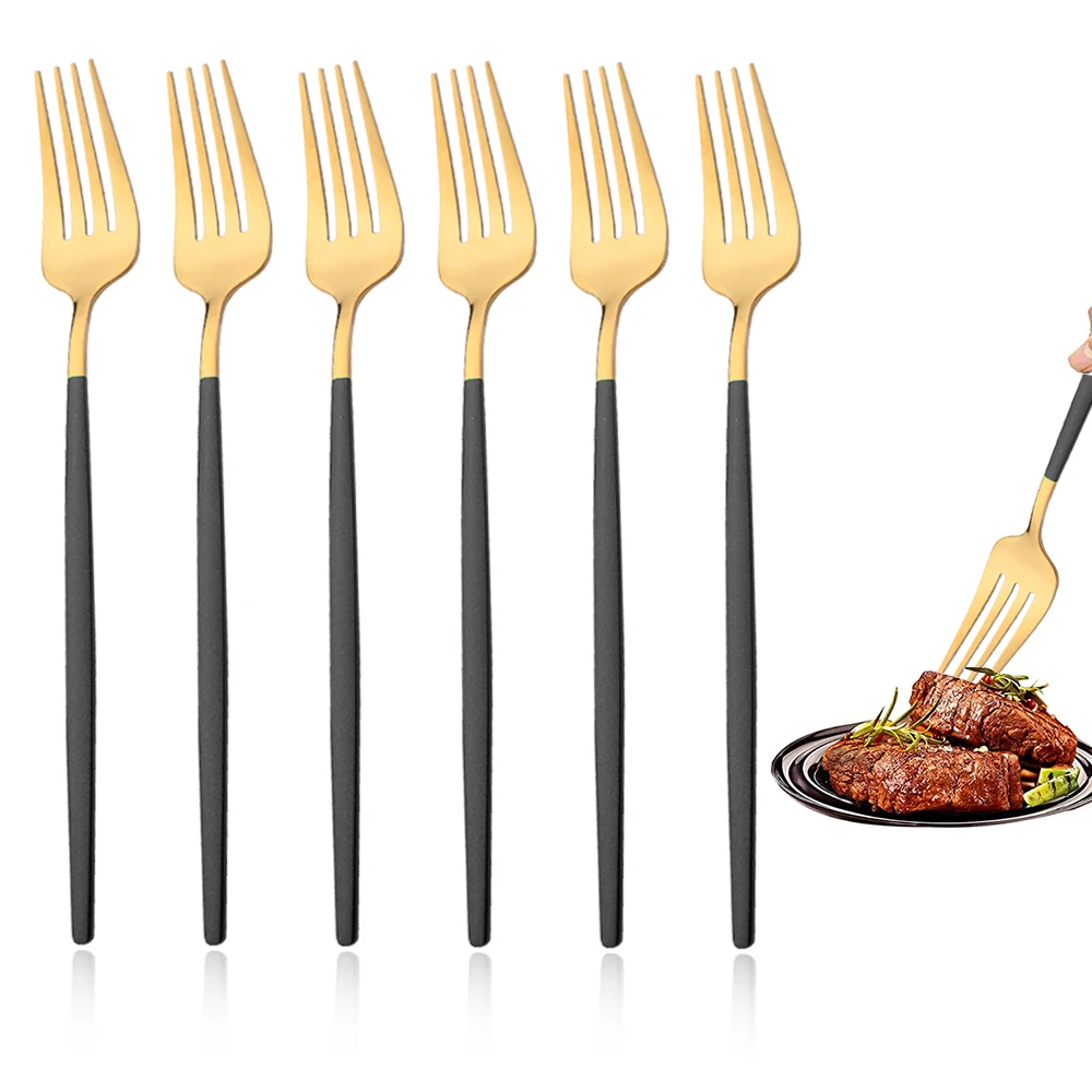 Mirror Stainless Steel Dinner Fork Set 6Pcs Cutlery Gold Silverware Kitchen Flatware Western Dinnerware Restaurant Table Forks