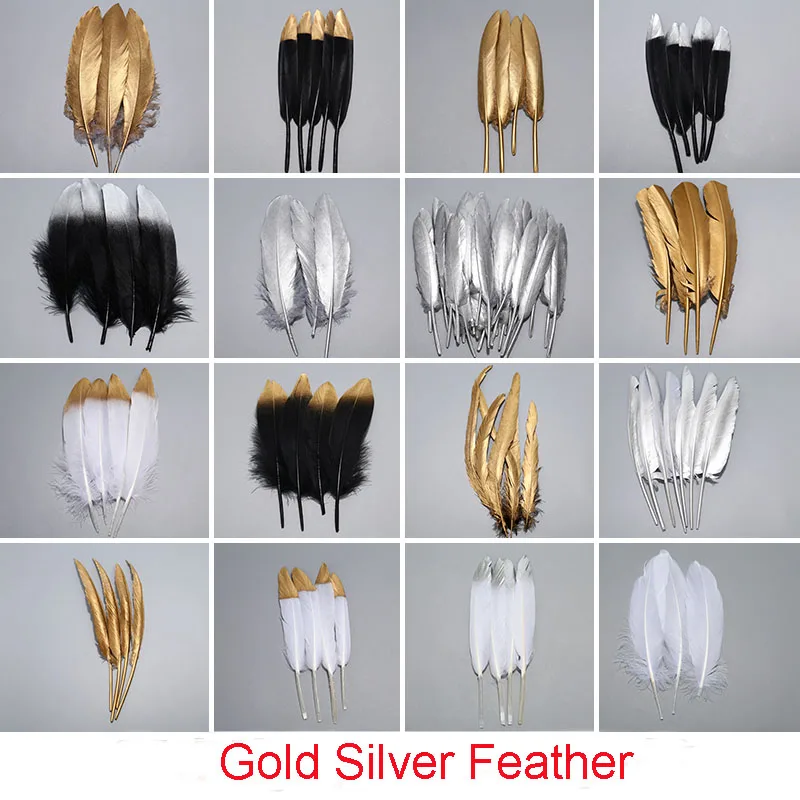 Glittering Gold and Silver Feathers for DIY Wedding and Jewelry Crafts