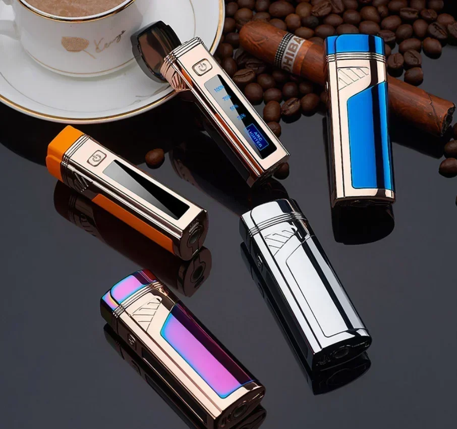 Fingerprint Touch Sensor Jet Turbo Flashlight 3 Flame USb Plasma Charging Electronic Butane Windproof Gas Lighter Gift butane gas lighter,cigarette lighter