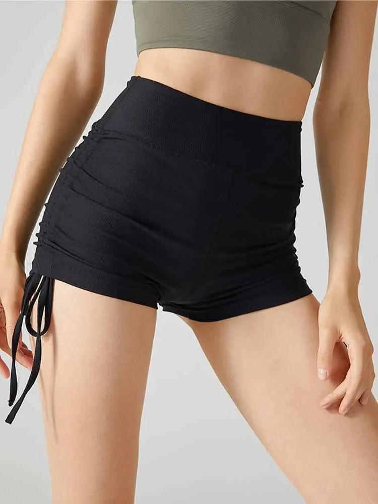 

Sports Fitness Hot Pants Female High Waist Nude Tight Running Peach Shorts Drawstring Yoga Pants
