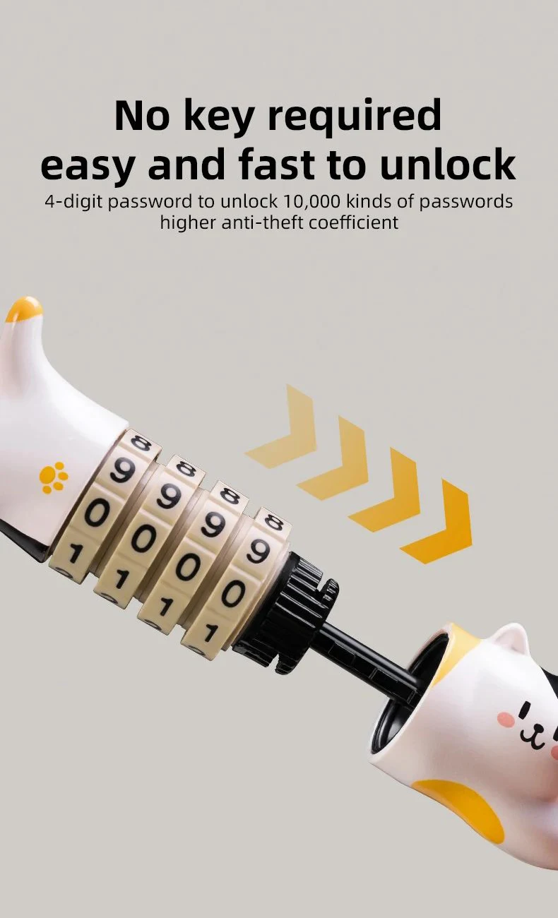 ROCKBROS Bicycle Helmet Lock 4-Digit Combination Password Lock Cartoon Cat Mini Portable Cable Lock Anti-Theft Bike Lock Cycling
