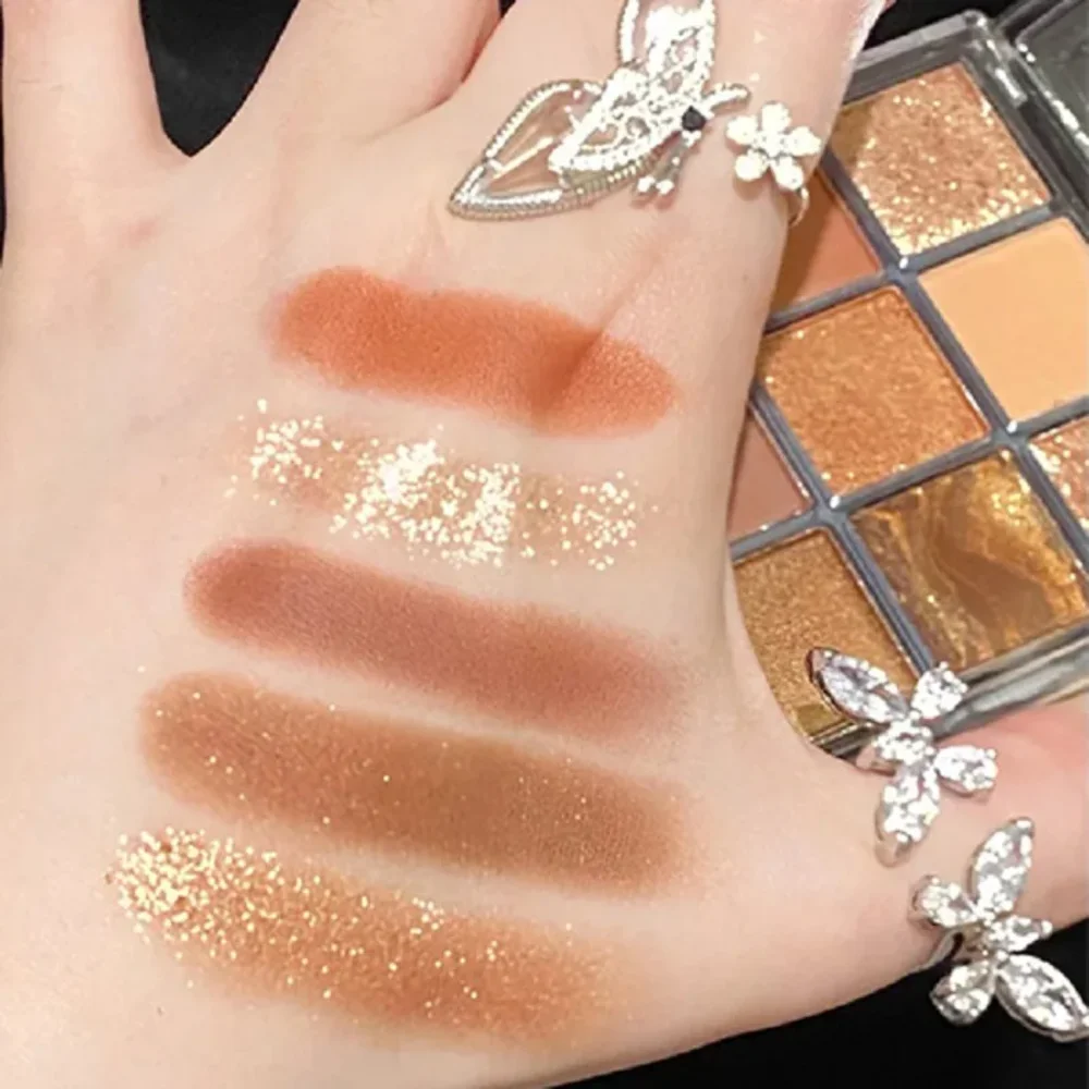 Eye Shadow Eye Shadow Plate 9 Colors Caramel Brown Eye Shadow Palette Pearly Matte Earth Color Eyeshadow Pallete Shiny Sequins Eye Pigments Lasting Makeup