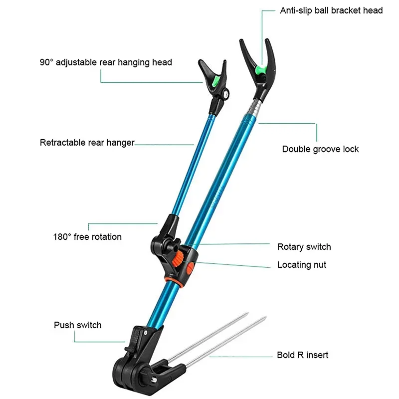 Fishing Rod Bracket Support Rest Holder 1.7M 2.1M 2.4M Stainless Steel Telescoping Fishing Pole Hand Rod Adjustable