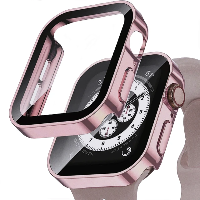 Glass+Case For Apple Watch 42 46mm 45mm 41 49 44mm 40 mm straight edge Screen Protector Cover Case iWatch SE 6 7 8 9 10 11 Ultra