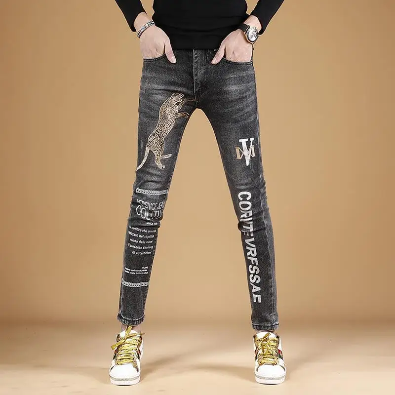 

High Quality Men’s Street Fashion Hot Style Casual Pants,Korea Version Slim-fit Embroidery Pants,Youth Trendy Sexy Pants;