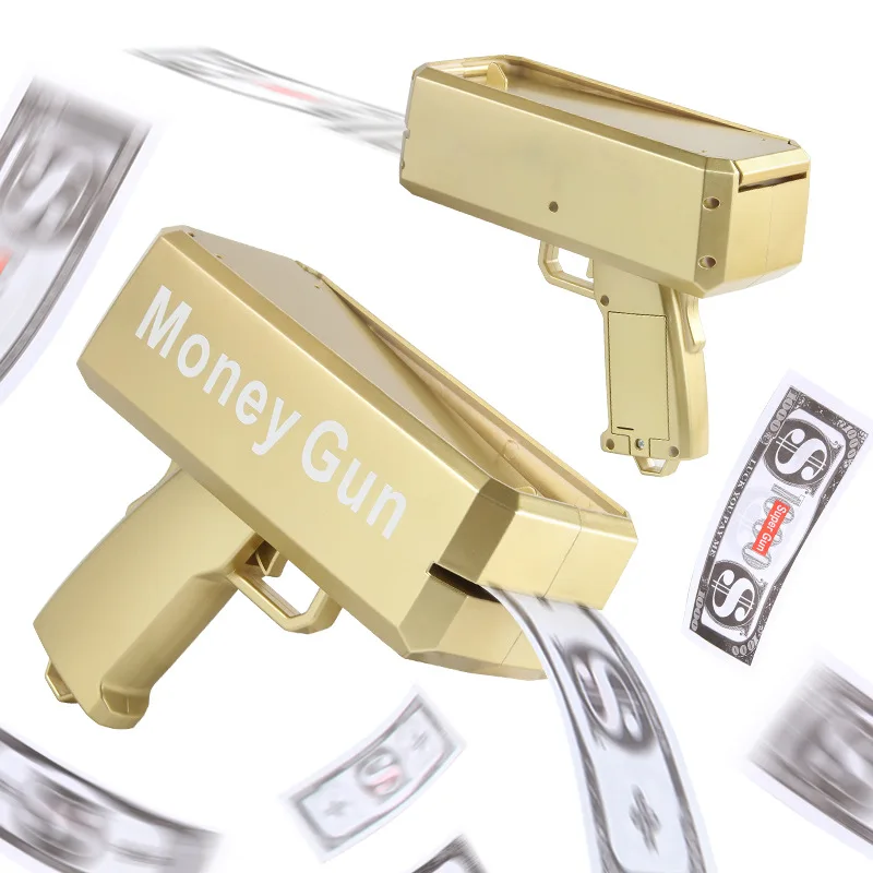 Pistola per banconote Giochi per feste Pistola Giocattoli per feste Giochi Cannone per contanti Pistola per giocattoli divertenti per banconote Matrimonio Dorato 100 pezzi banconote finte