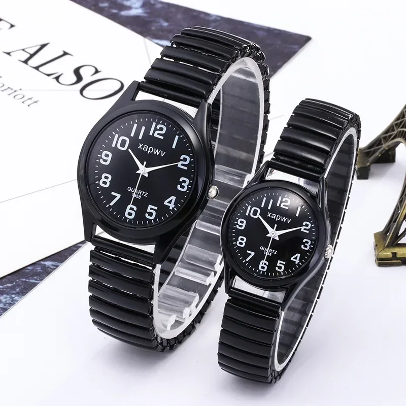 Retro Couple's Watch Creative Black and White Elastic Band Watch Elderly Couple Stretch Quartz Wristwatches 1pc Relogio Feminino 4