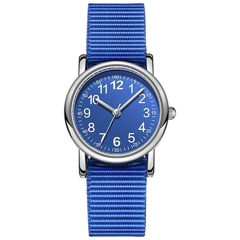 

smvp Easy to Read Kids Watch Slip-Thru Fabric Strap Japan Movement Silver Tone Case 28MM