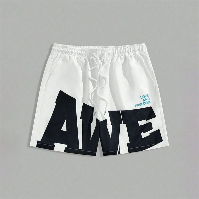 Simple AWE Letters Mens Short Pants Fashion Trend Streetwear 3D Printed Beach Shorts Loose Harajuku Cool Hip Hop Board Shorts