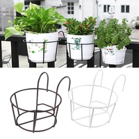 Garden Hanging Plant Iron Racks Balcony Round Flower Pot Rack Railing Fence 1