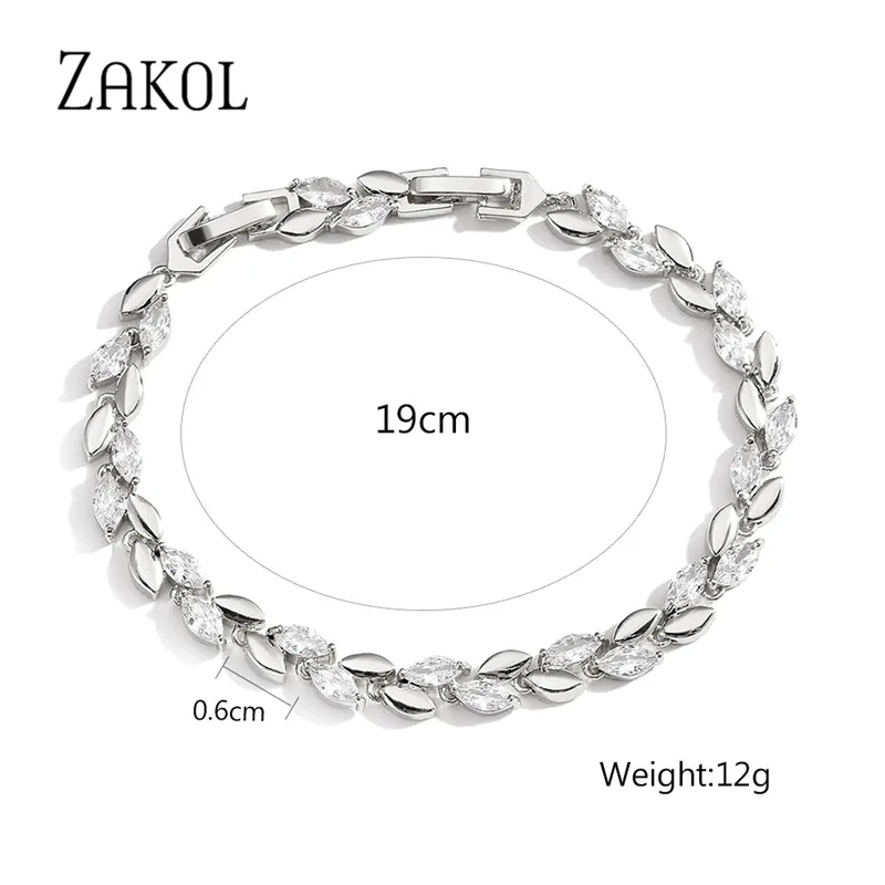 ZAKOL Trendy Charm Marquise Cut Cubic Zirconia Bracelets For Women CZ Leaf Bridal Wedding Party Jewelry Gift BP2252 5