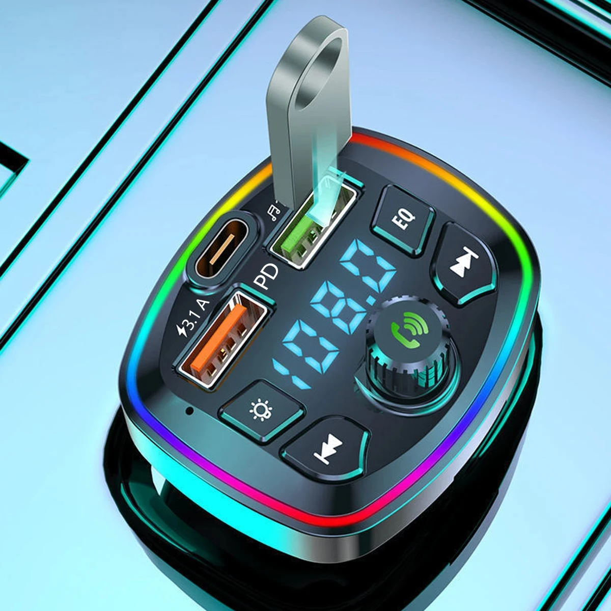 Bluetooth FM Transmitter & USB Quick Charge Car Audio Adapter with Handsfree Calling