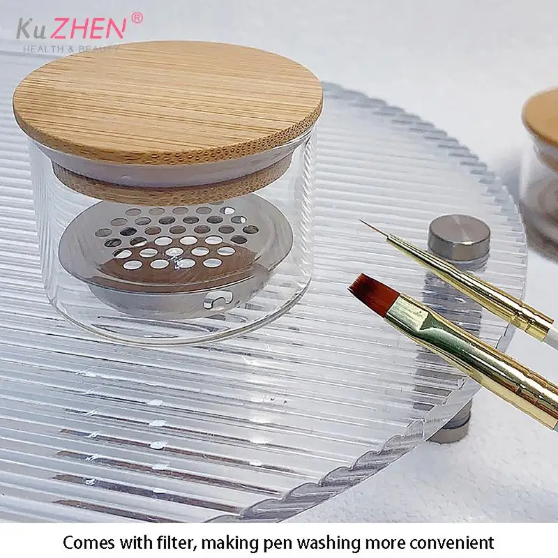 1Pcs glass nail cup powder liquid brush bowl holder container equipment nail salon tool with wood lid art tool cleaning cup
