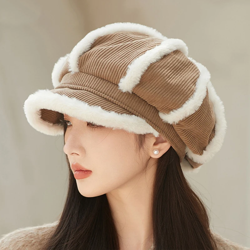 Frauen Winter Vintage Baskenmützen Kappen Französisch Künstler warme Filz Hüte Baskenmütze weibliche feste achteckige Hüte 2024 Herbst Mädchen Zeitungs jungen Mütze – Detail 4