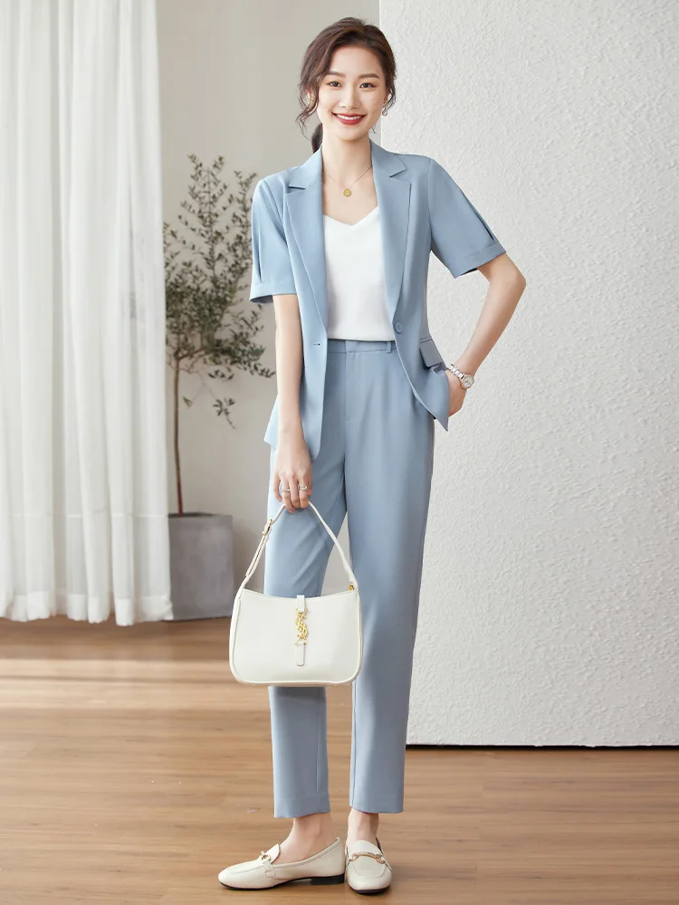 Vimly Elegant Summer Office Outfits Women 2 Pieces Pant Sets 2023 Chic and Elegant Short Sleeve Blazers Jacket Women's Suits