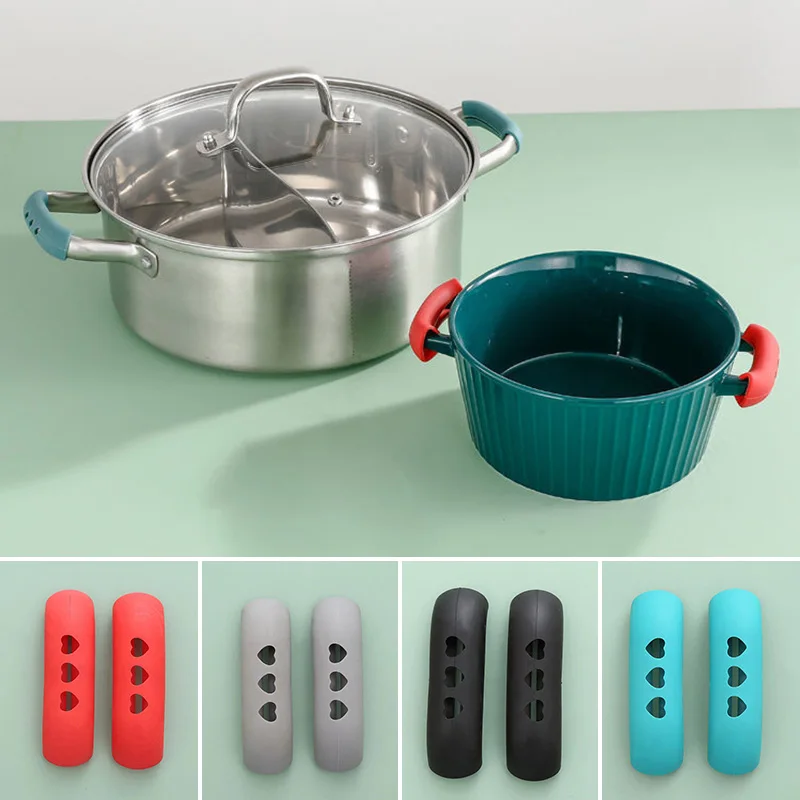 2pc Silicone Pan Handle Cover Heat Insulation Cover Pot Ear Clip