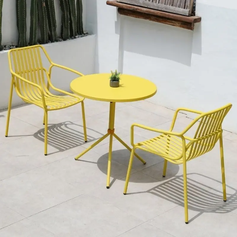 Viral Outdoor Table Chair Set Milk Tea Shop Cafe Patio Setup Waterproof UV Resistant Open-Air Balcony Garden Courtyard Leisure