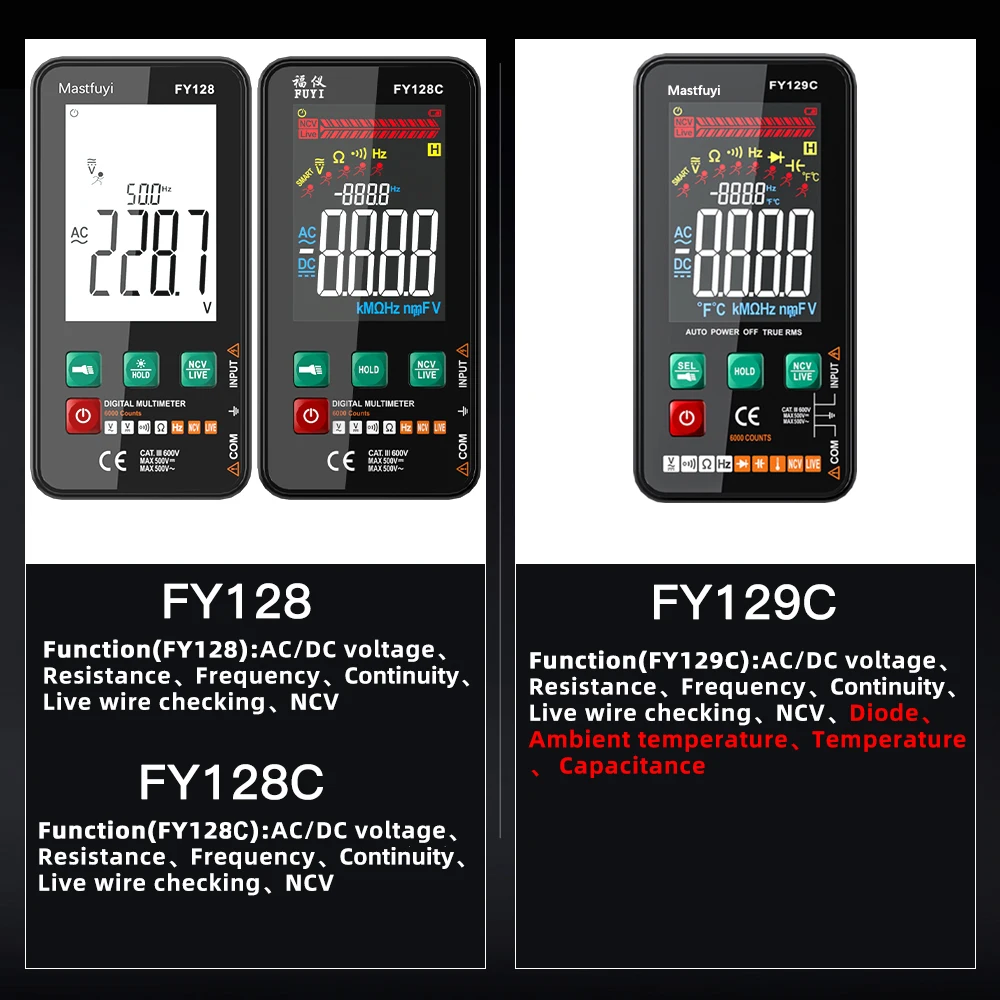 MASTFUYI Ʈ  Ƽ, LCD ÷ ũ, AC/DC  ׽,  ̿, NCV ļ, ̺ ̾ üũ
