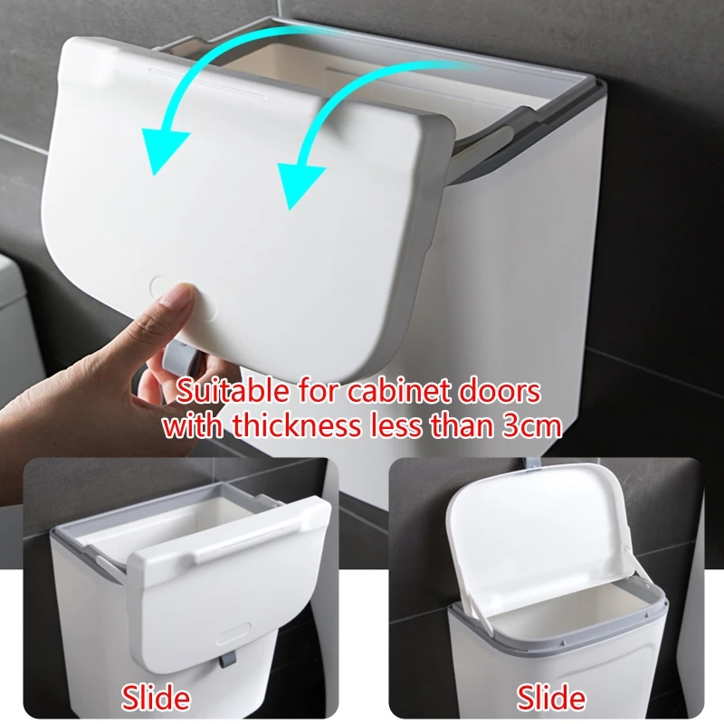 Indoor Compost Bin Kitchen Cabinet Door Hanging Trash Can with Lid Food Waste Bin for Cupboard Bedroom Office Easy Use 87HA