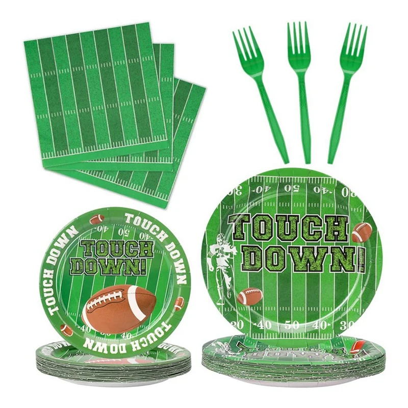 

Tableware Party Supplies For 24 Guests Including Paper Plates,Dessert Plates,Napkins,Forks For Football Theme Party