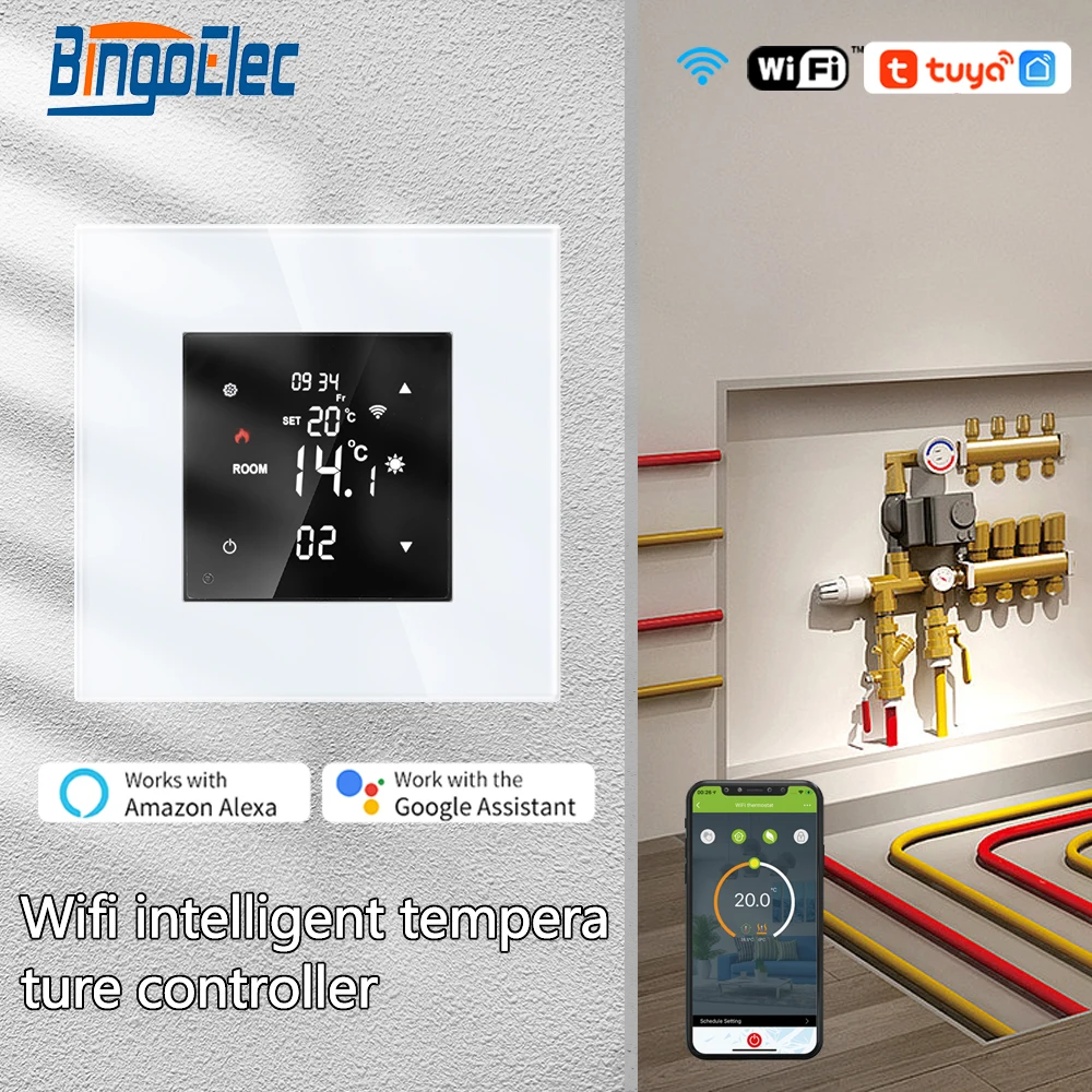 Wifi สมาร์ทเทอร์โมสแตท, เครื่องทำน้ำร้อนไฟฟ้าติดพื้นควบคุมอุณหภูมิ tuya/smart APP Alexa Google Voice 1