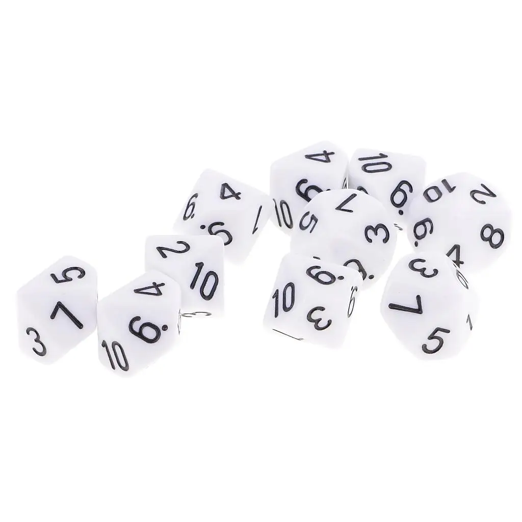 MagiDeal 10pcs 10 Sided Dice D10 Polyhedral Dice for Games White