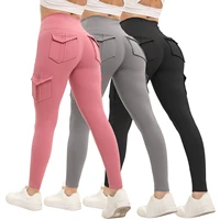 3PCS Women's Solid Color Gym Leggings High Waisted Fitness Yoga Pants Practical Pocket Stretch Outdoors Sports Cargo Styles