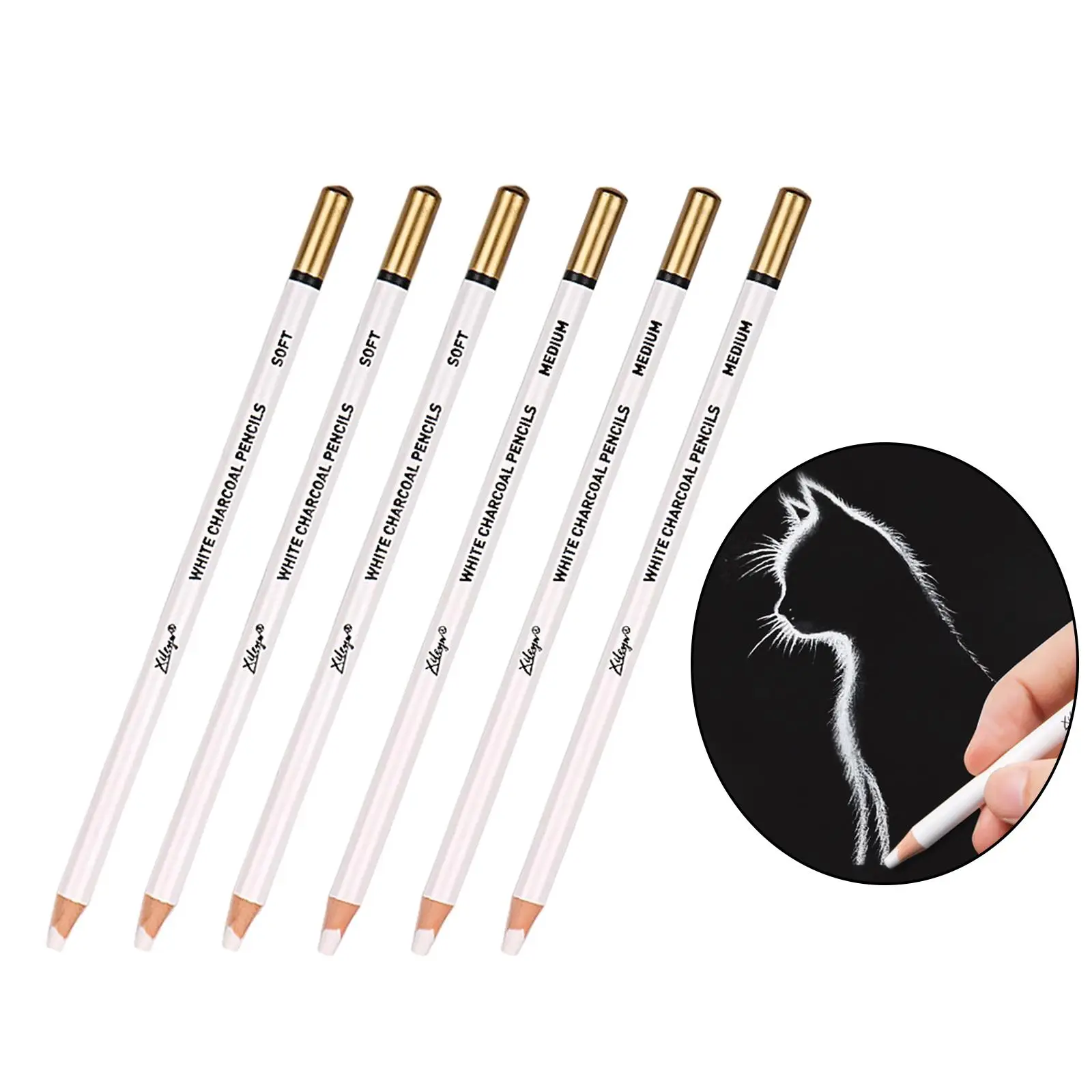 나무 흰색 숯 연필 문구 세트 12개, 하이라이트 드로잉 및 종이 스케치용