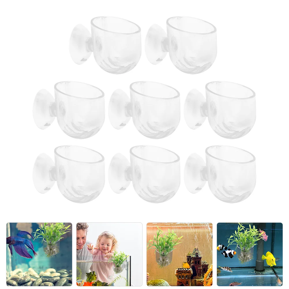 

8 Pcs Hanging Aquarium Planter Decor Acrylic Aquatic Feeder Fish Tank with Hole Floating Cups Pots Suction