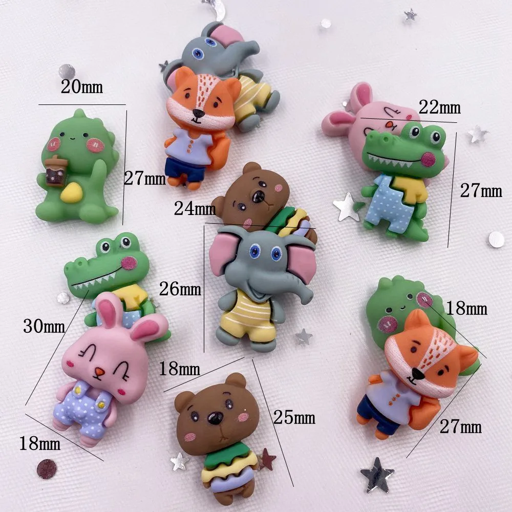 Hand Painted Resin Kawaii Colorful Rabbit Elephant Fox Bear Dinosaur Flatback Stone Figurine 12PCS Scrapbook DIY Decor Crafts rabbit ornaments,rabbit ornament,ornament crafts,miniature ornament,bear figure toy,resin ornaments,miniature figurines,resin crafts