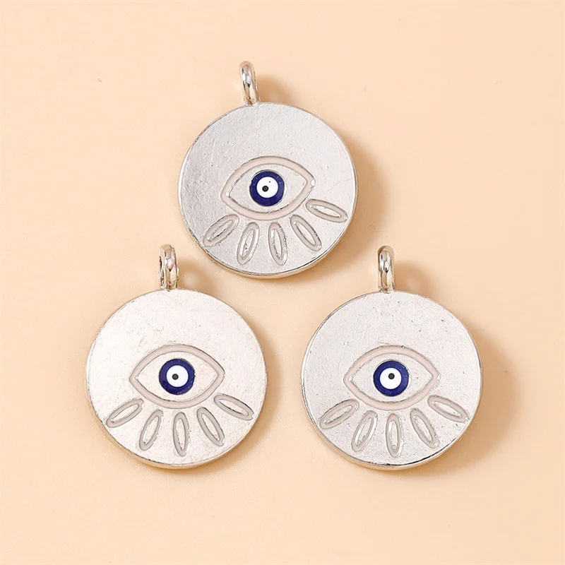 Leslie 10 Stück 18x22mm goldfarbene runde Metallanhänger mit blauem Auge, handgefertigte Halsketten, Armbänder, DIY-Handwerk, Schmuckherstellung – Detail 7