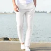 Men's Cotton Linen Long Pants Summer Solid Color Breathable Linen Trousers Male Casual Elastic Waist Casual Pants Harajuku Trous