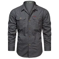 Chemises à manches longues décontractées pour hommes, 2023 coton, chemises militaires de haute qualité, vêtements de marque de mode, chemisier noir, printemps, 100% 3