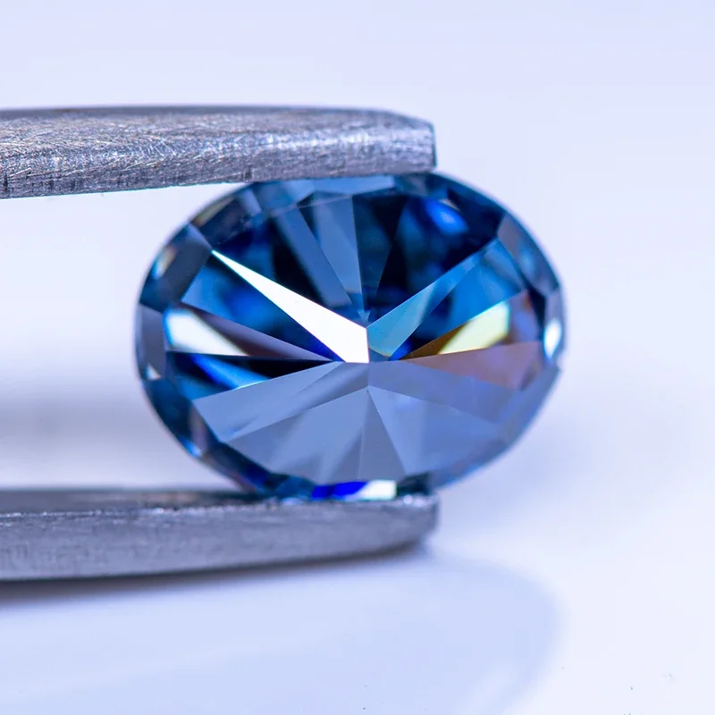 Moissanite Stone Oval Cut Primary Royal Blue Colour  Lab Created Synthetic Gemstone Passed Diamond Tester Comes GRA Certificate