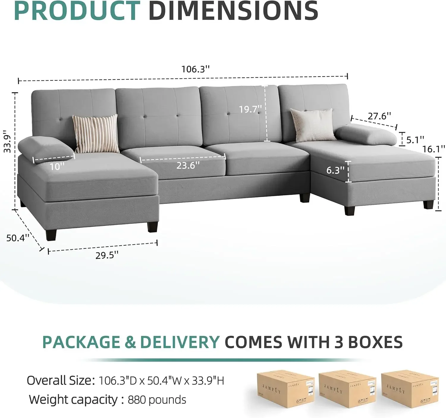 Description Picture 2 of itemSofa Couches for Living Room, 4 Seat U-Shaped Sofa Couch Living Room Furniture Sets Clearance with Double Chaises