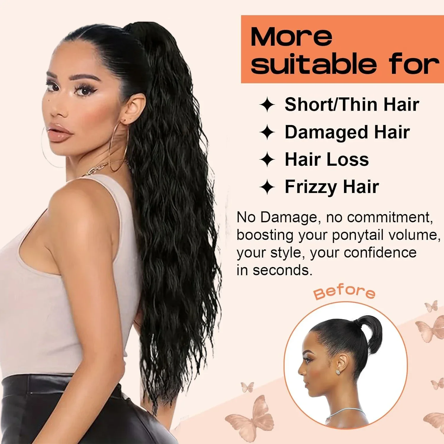 Long Curly Claw Clip Ponytail Extensions for Women Natural Wavy Clip in Pony tail Hairpiece Synthetic black Fake Pony Tails Hair
