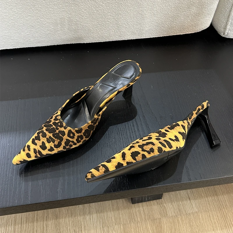 Pointed Snake Pattern Genuine Leather Shoes For Women Stiletto Heels Summer Slip-On Slides Fashion Party Sandals Women Slippers