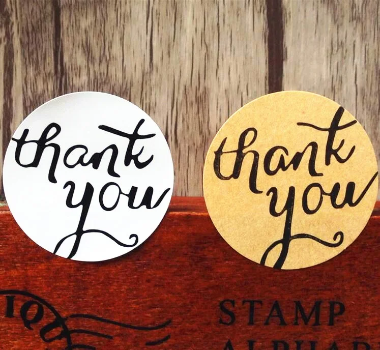 100pcs/lot Circular Thank you white and Kraft Adhesive Seal Sticker for Baking Gift Label Stickers Funny DIY Work