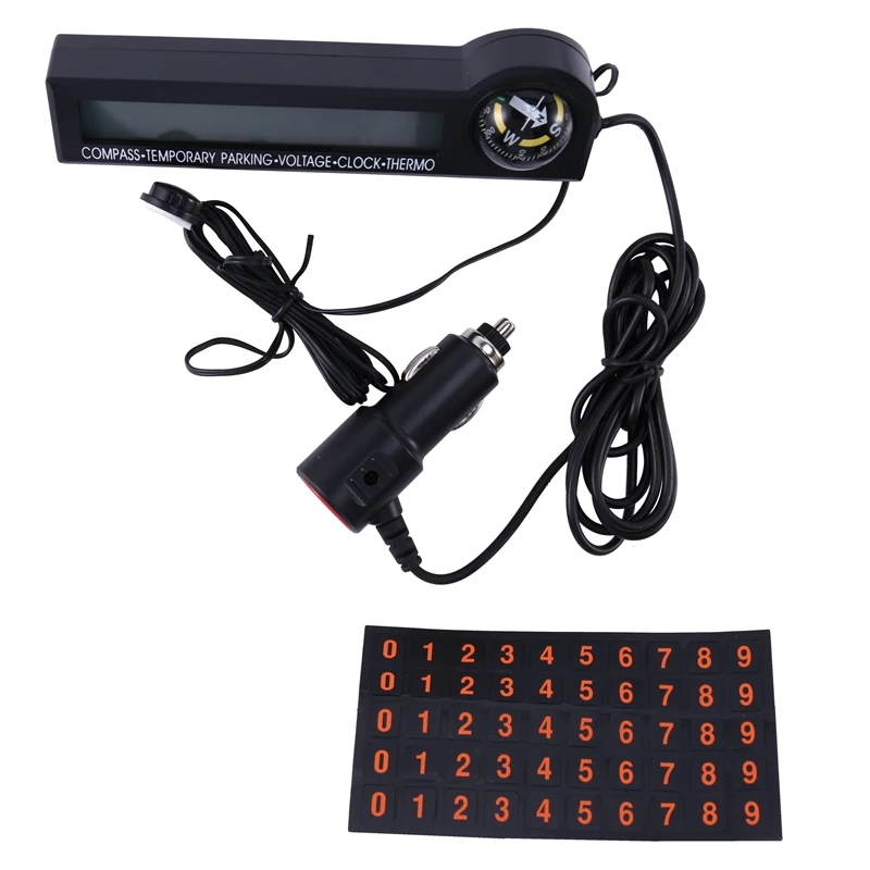 

Многофункциональный тестер напряжения 5 в 1 компас термометр для парковки автомобиля карта часы календарь цифровой ЖК-дисплей шарик приборной панели