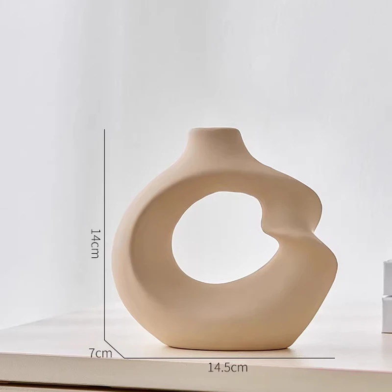 Nordic Ceramic Irregular Shape White Vase, Home Dining Table Living Room Bedroom Office Decoration Accessories, Flower Ware, 1Pc