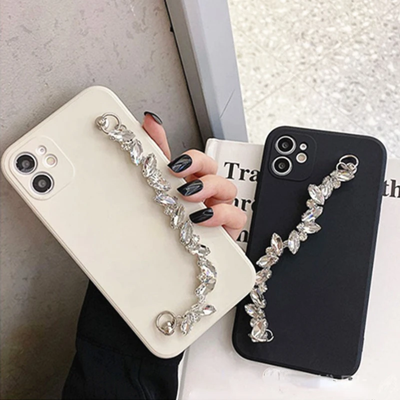 INS Korean Diamond Bling Bracelet Case with Chain Strap and Soft Cover