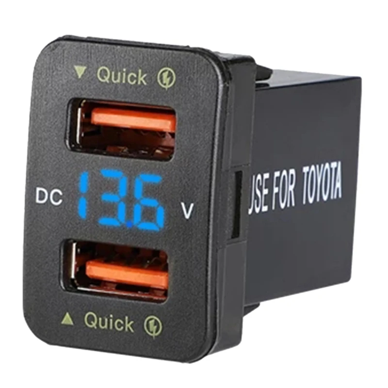 36W Fast Car Charger QC3.0 Dual USB Fast Charger with Blue Voltage Waterproof Mobile Phone for Toyota 40x22MM